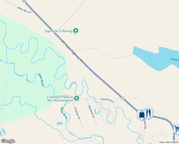 map of restaurants, bars, coffee shops, grocery stores, and more near 1503-1567 Wyoming 89 in Evanston