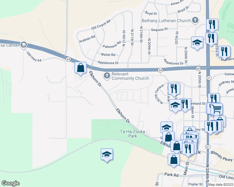 map of restaurants, bars, coffee shops, grocery stores, and more near 866-1056 Elkhorn Drive in Elkhorn