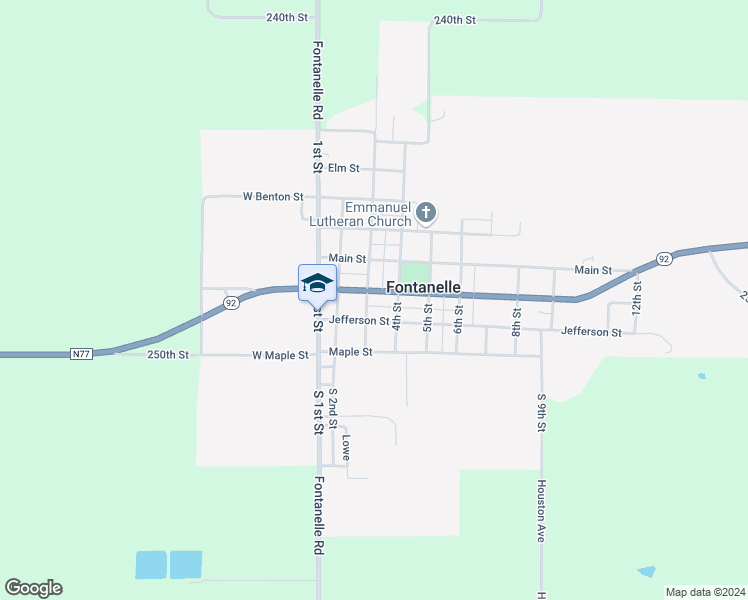 map of restaurants, bars, coffee shops, grocery stores, and more near 303 Washington Street in Fontanelle