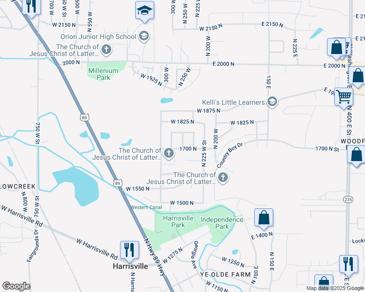 map of restaurants, bars, coffee shops, grocery stores, and more near 313 West 1700 in North Ogden