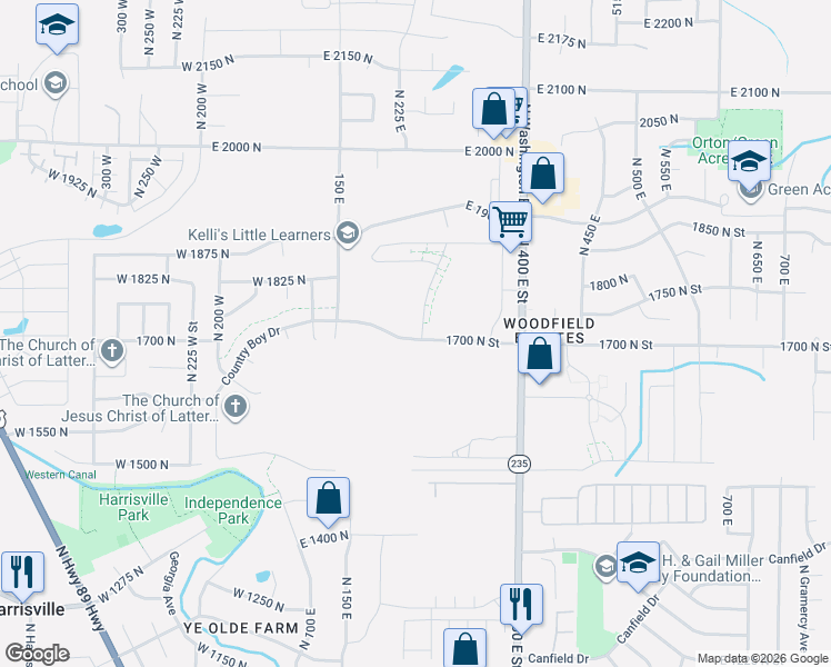 map of restaurants, bars, coffee shops, grocery stores, and more near 1731 North 300 East Street in North Ogden
