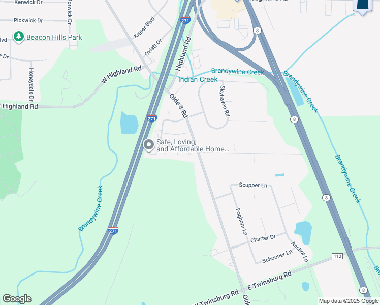 map of restaurants, bars, coffee shops, grocery stores, and more near 8258 Olde 8 Road in Northfield