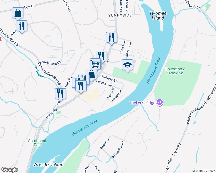 map of restaurants, bars, coffee shops, grocery stores, and more near 47 Jordan Avenue in Shelton
