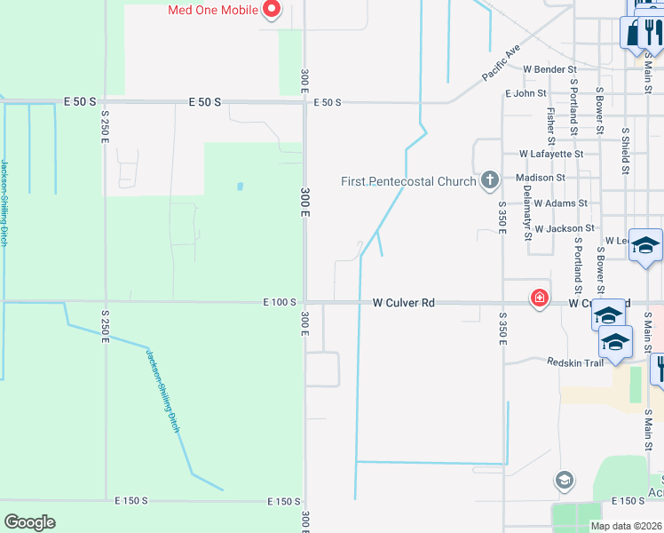 map of restaurants, bars, coffee shops, grocery stores, and more near 1301 West Culver Road in Knox