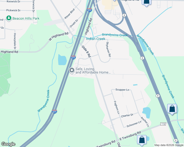 map of restaurants, bars, coffee shops, grocery stores, and more near 8258 Olde 8 Road in Northfield