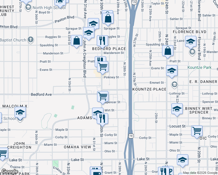 map of restaurants, bars, coffee shops, grocery stores, and more near 2861 Bristol Street in Omaha