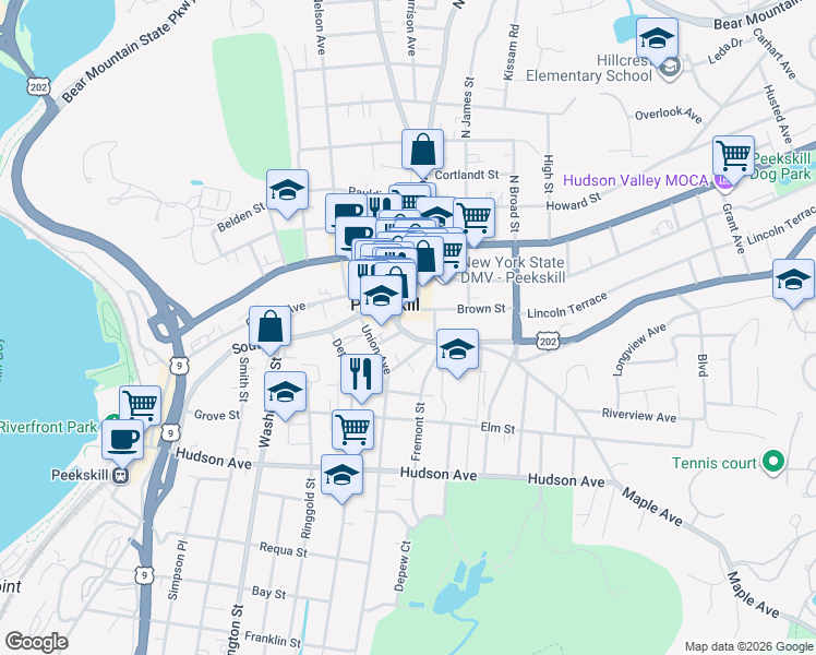 map of restaurants, bars, coffee shops, grocery stores, and more near 921 1st Street in Peekskill