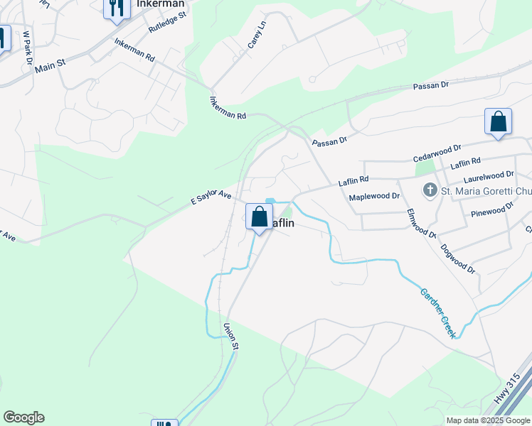 map of restaurants, bars, coffee shops, grocery stores, and more near Market Street in Wilkes-Barre