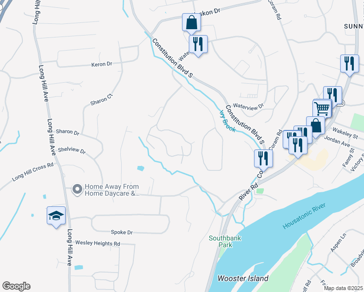 map of restaurants, bars, coffee shops, grocery stores, and more near Dora Drive in Shelton