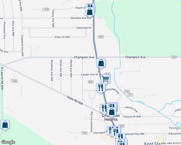 map of restaurants, bars, coffee shops, grocery stores, and more near 139 Lauder Avenue West in Warren