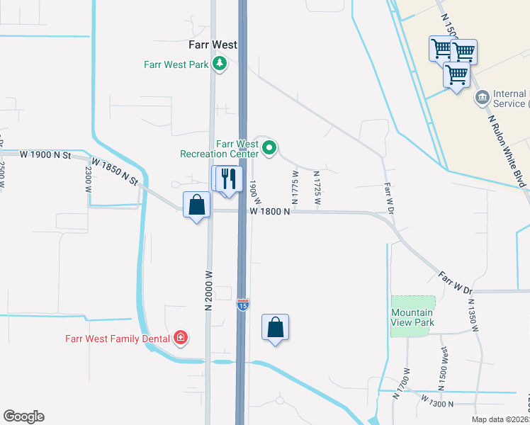 map of restaurants, bars, coffee shops, grocery stores, and more near 1847 West Harrisville Road in Farr West