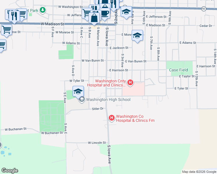 map of restaurants, bars, coffee shops, grocery stores, and more near 1002 South Iowa Avenue in Washington