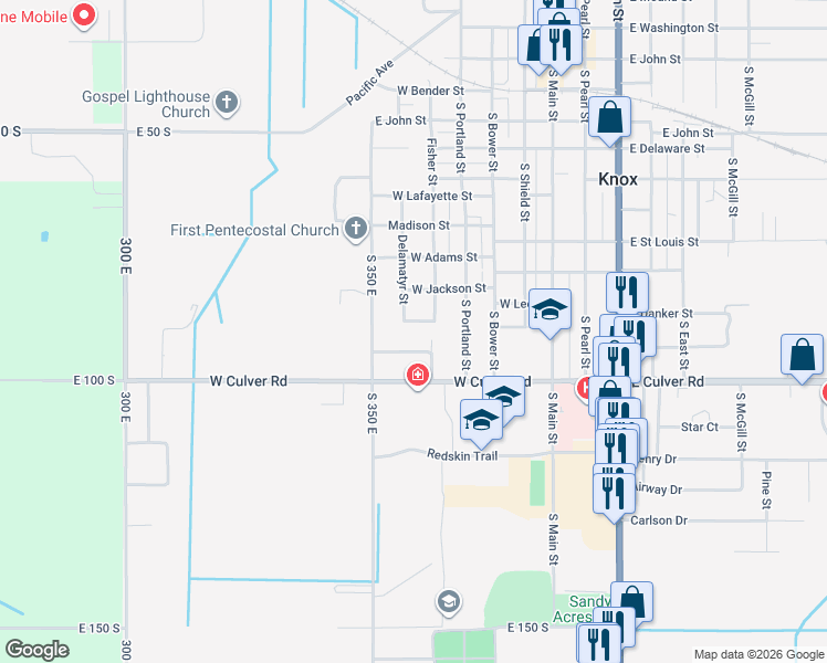map of restaurants, bars, coffee shops, grocery stores, and more near 401-505 W Ellis St in Knox