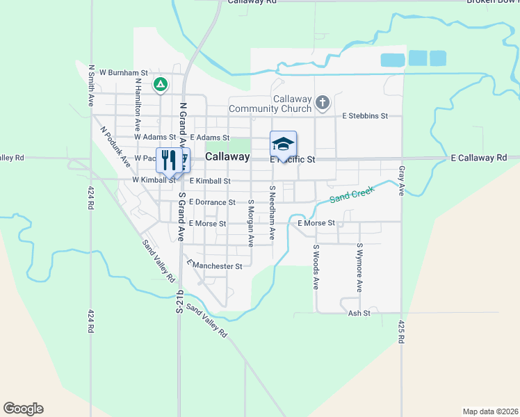 map of restaurants, bars, coffee shops, grocery stores, and more near 251-299 South Morgan Avenue in Callaway