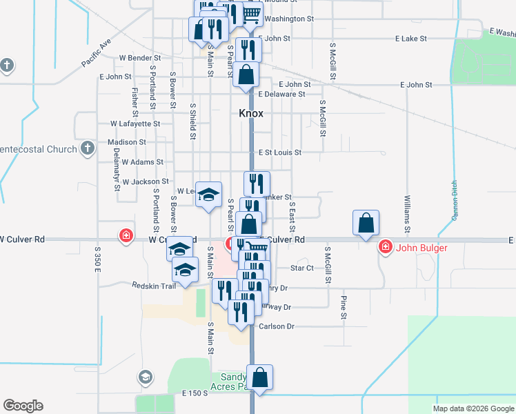map of restaurants, bars, coffee shops, grocery stores, and more near 245 East Ellis Street in Knox