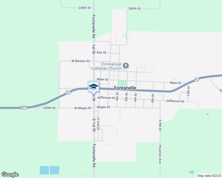 map of restaurants, bars, coffee shops, grocery stores, and more near 303 Washington Street in Fontanelle
