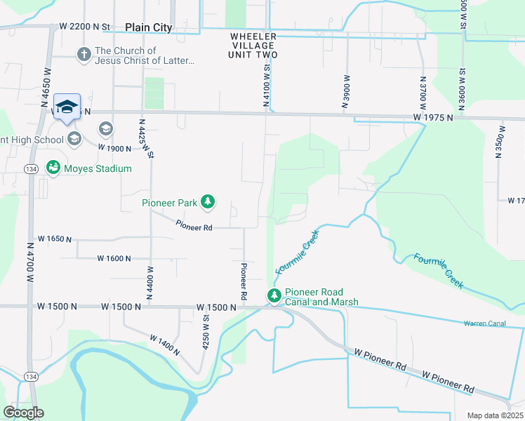 map of restaurants, bars, coffee shops, grocery stores, and more near 1734 North 4100 West Street in Plain City