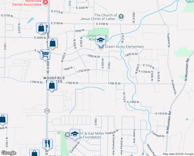 map of restaurants, bars, coffee shops, grocery stores, and more near 620 1700 North Street in Ogden