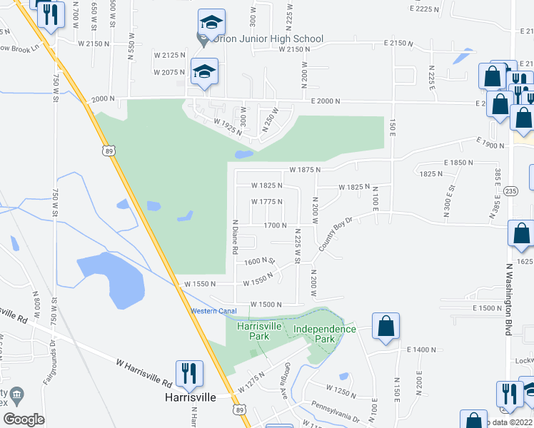 map of restaurants, bars, coffee shops, grocery stores, and more near 313 West 1700 in North Ogden