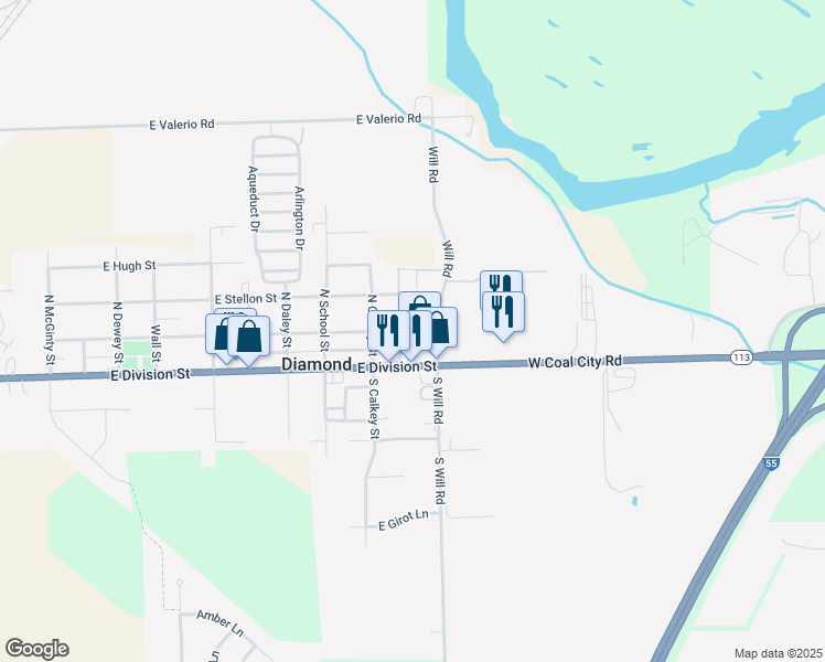 map of restaurants, bars, coffee shops, grocery stores, and more near 2650 East Division Street in Diamond