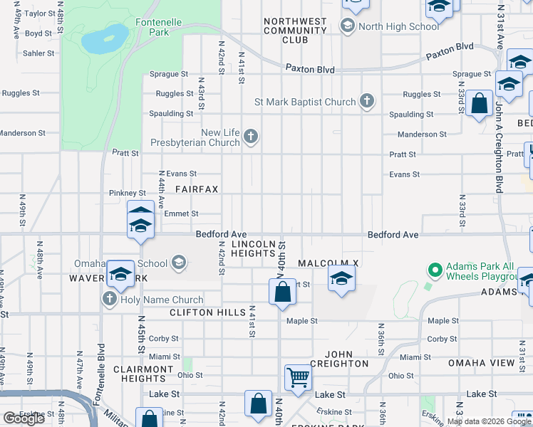 map of restaurants, bars, coffee shops, grocery stores, and more near in Omaha