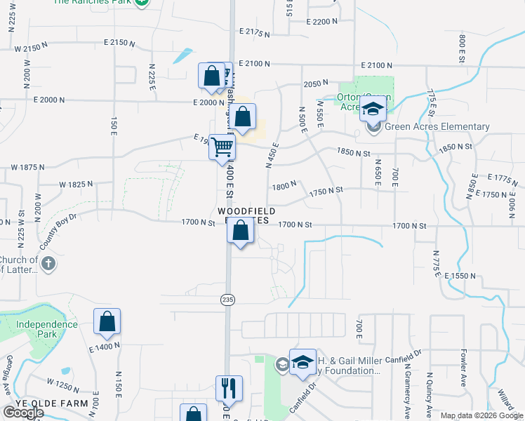 map of restaurants, bars, coffee shops, grocery stores, and more near 432 1700 North Street in North Ogden