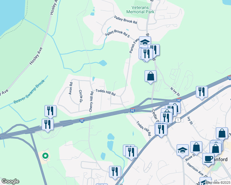 map of restaurants, bars, coffee shops, grocery stores, and more near 29 O Brien Road in Branford