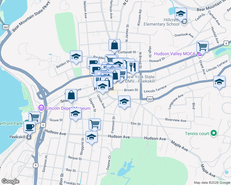 map of restaurants, bars, coffee shops, grocery stores, and more near 946 2nd Street in Peekskill