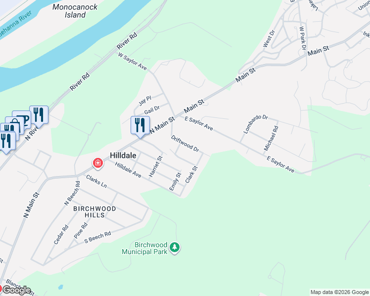 map of restaurants, bars, coffee shops, grocery stores, and more near 9-13 Skyview Dr in Wilkes-Barre