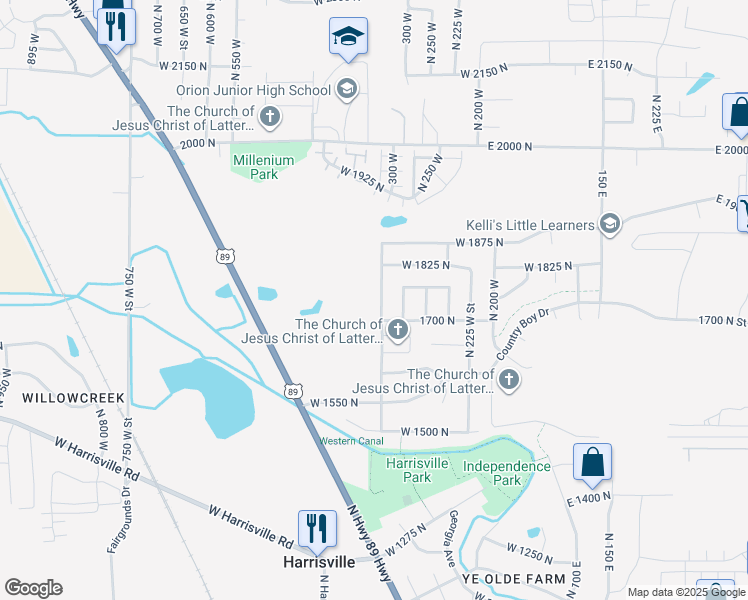map of restaurants, bars, coffee shops, grocery stores, and more near 1743 North 400 West in North Ogden