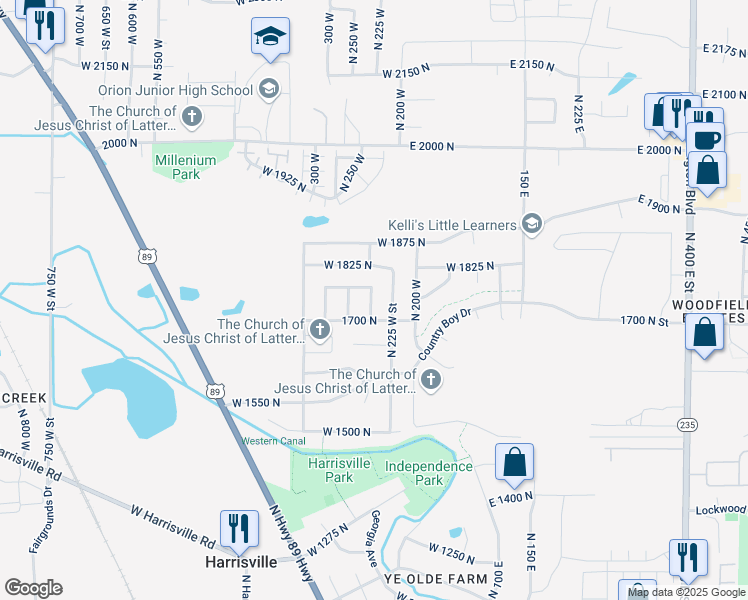 map of restaurants, bars, coffee shops, grocery stores, and more near 259 West 1825 North in Ogden