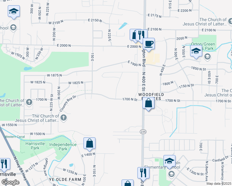 map of restaurants, bars, coffee shops, grocery stores, and more near 1754 North 300 East Street in North Ogden