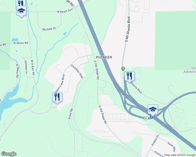 map of restaurants, bars, coffee shops, grocery stores, and more near 1841 South Old Stage Road in Mount Shasta