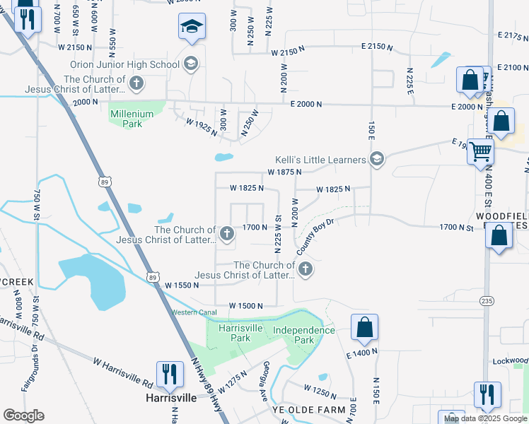 map of restaurants, bars, coffee shops, grocery stores, and more near 259 West 1825 North in Ogden