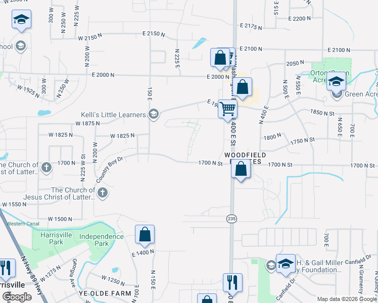 map of restaurants, bars, coffee shops, grocery stores, and more near 1754 North 300 East Street in North Ogden