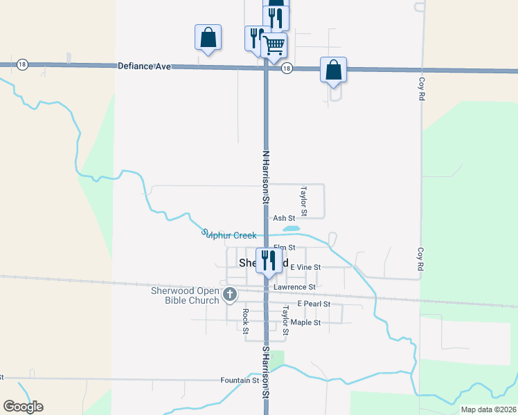 map of restaurants, bars, coffee shops, grocery stores, and more near 706 North Harrison Street in Sherwood