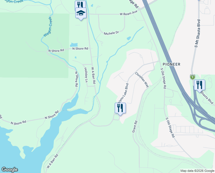 map of restaurants, bars, coffee shops, grocery stores, and more near 1806 West A Barr Road in Mount Shasta