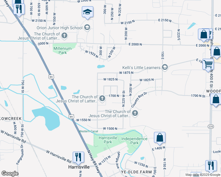 map of restaurants, bars, coffee shops, grocery stores, and more near 328 West 1775 North in Ogden