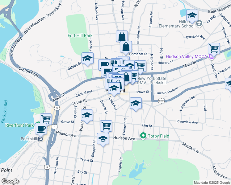 map of restaurants, bars, coffee shops, grocery stores, and more near in Peekskill