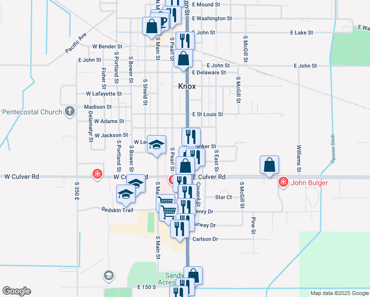 map of restaurants, bars, coffee shops, grocery stores, and more near 700-798 South Heaton Street in Knox