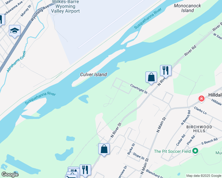 map of restaurants, bars, coffee shops, grocery stores, and more near 99 Robert Street in Wilkes-Barre