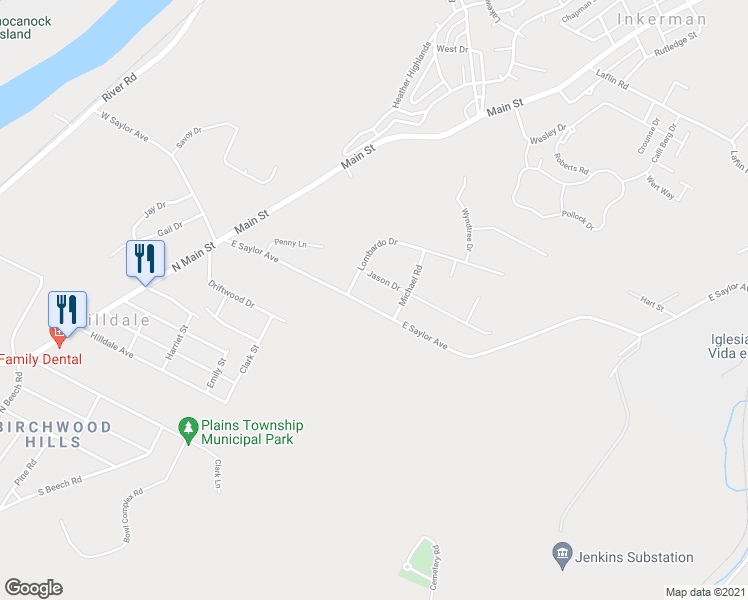 map of restaurants, bars, coffee shops, grocery stores, and more near 52 East Saylor Avenue in Wilkes-Barre