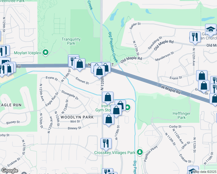 map of restaurants, bars, coffee shops, grocery stores, and more near in Omaha