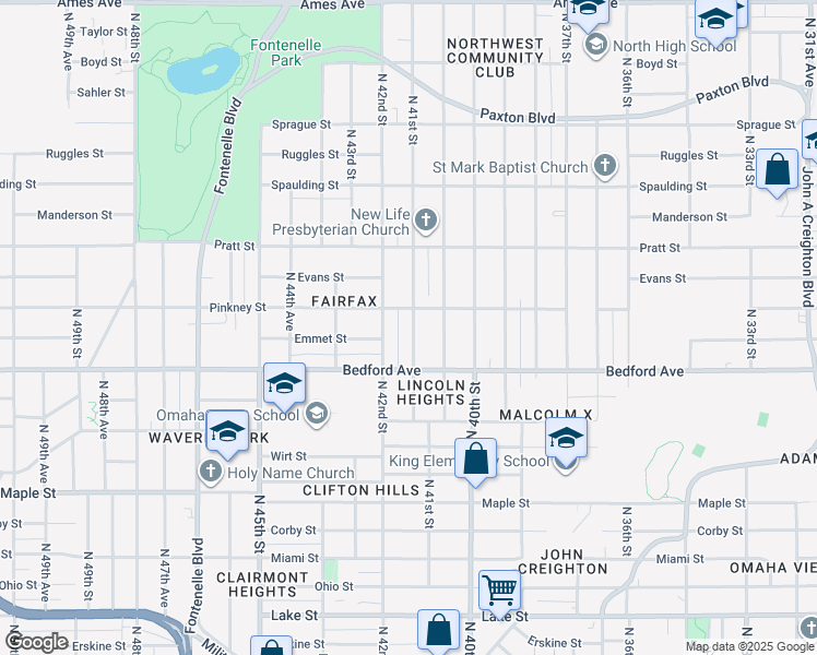 map of restaurants, bars, coffee shops, grocery stores, and more near 3342 North 41st Street in Omaha