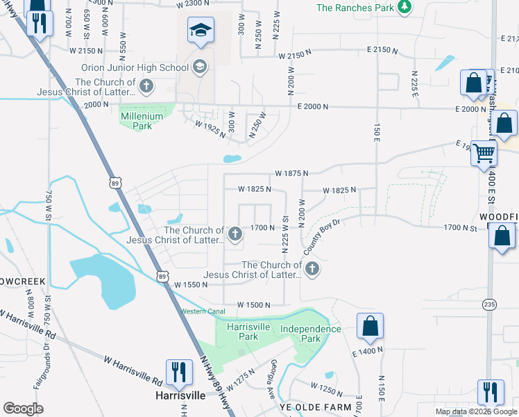 map of restaurants, bars, coffee shops, grocery stores, and more near 1764 North 300 West in North Ogden