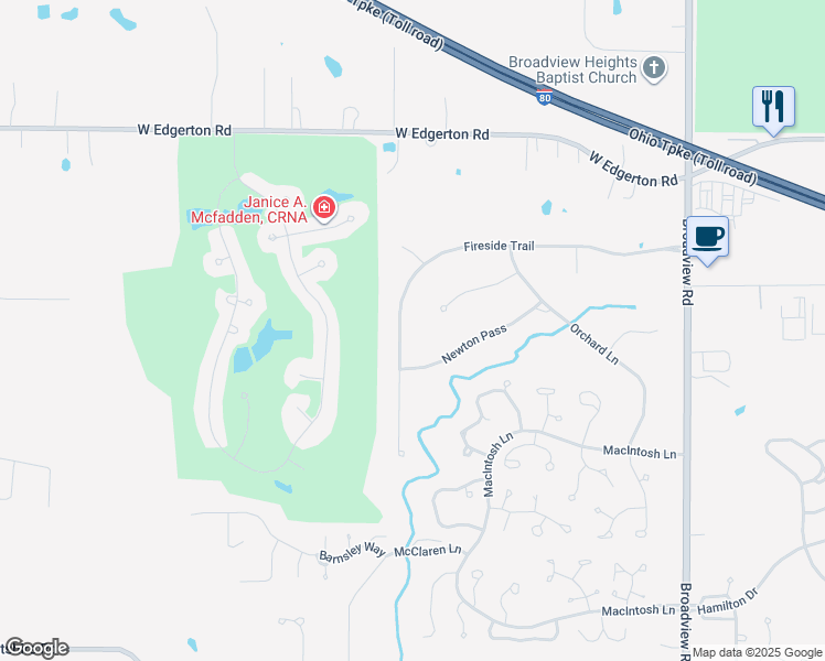 map of restaurants, bars, coffee shops, grocery stores, and more near 1160 Fireside Trail in Broadview Heights