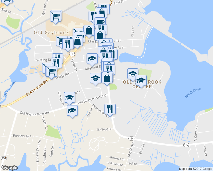 map of restaurants, bars, coffee shops, grocery stores, and more near 239 Main St in Old Saybrook