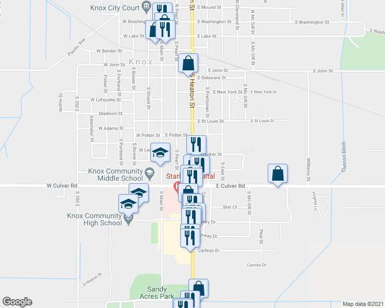 map of restaurants, bars, coffee shops, grocery stores, and more near 798 South Heaton Street in Knox