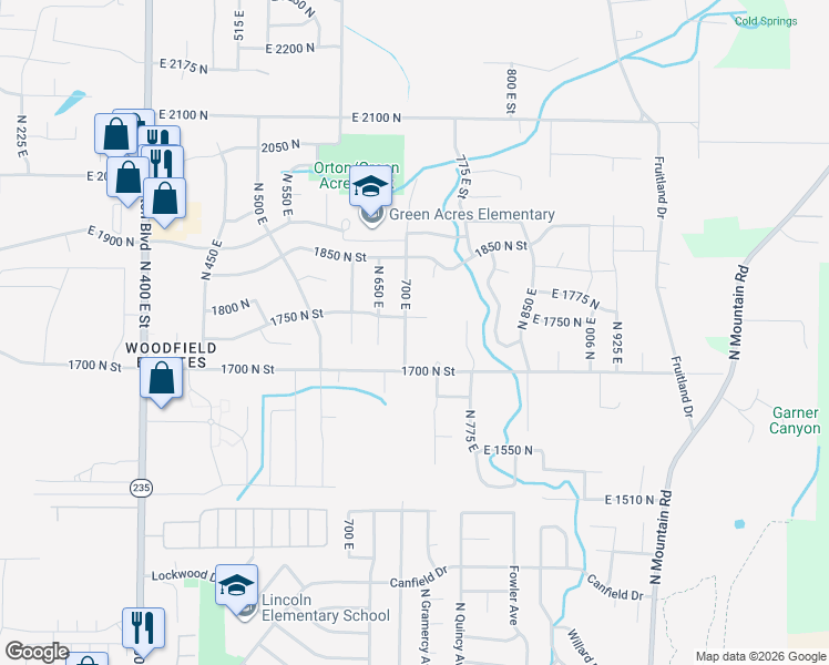 map of restaurants, bars, coffee shops, grocery stores, and more near 1736 North 700 East in North Ogden