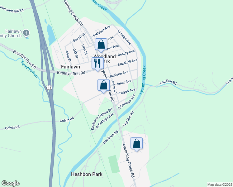 map of restaurants, bars, coffee shops, grocery stores, and more near 1864 Hayes Avenue in Williamsport